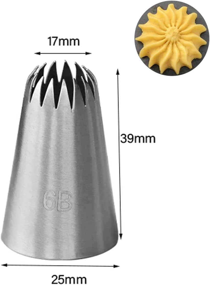 6B Piping Tip Large,Star Icing Tip 6B for Eclairs,Churros,Meringue,Cake Cupcake Cookie Decorating,3 Pcs
