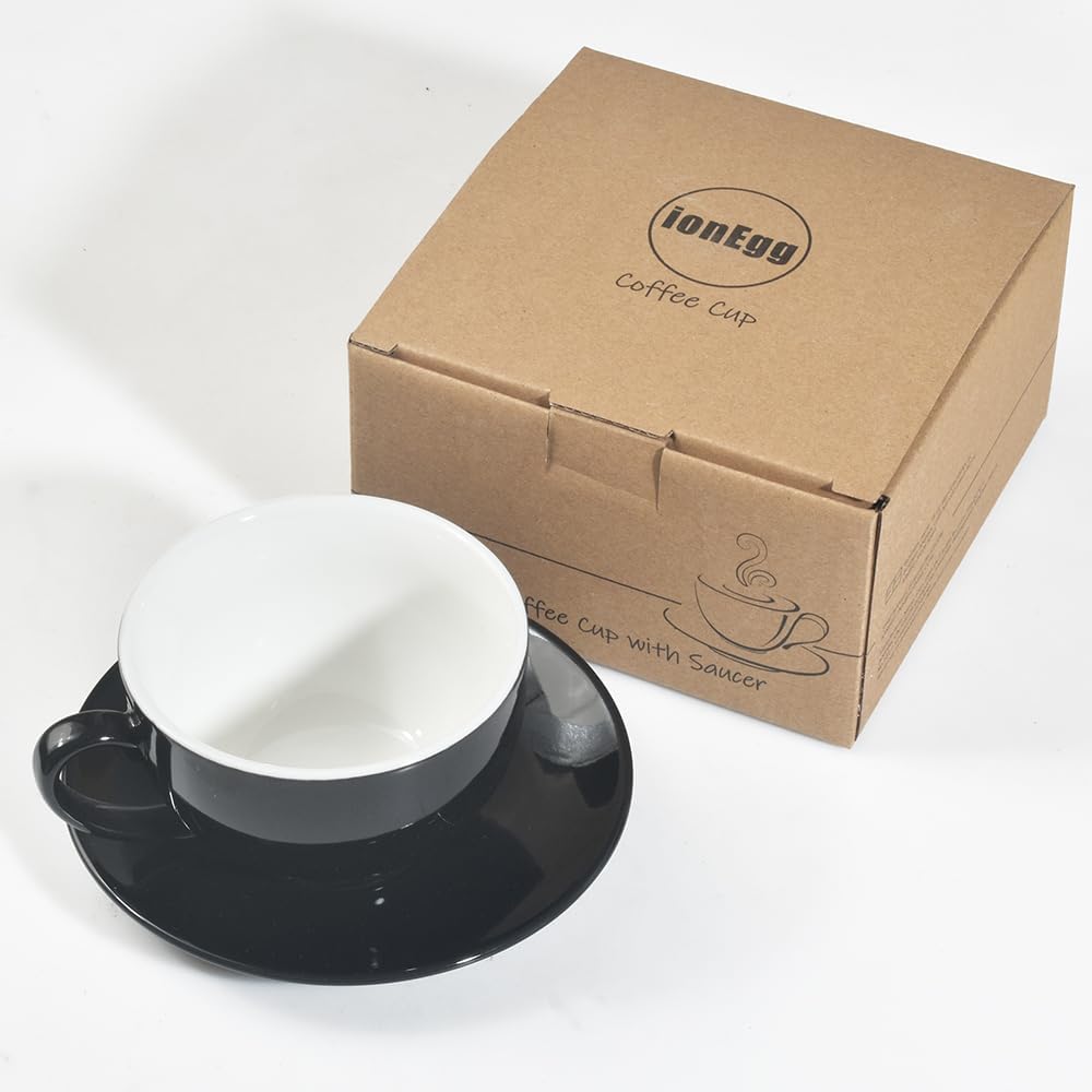 Porcelain Coffee Cup with Saucer 220ml/7.3oz for Cappuccino, Latte, and Tea, Black