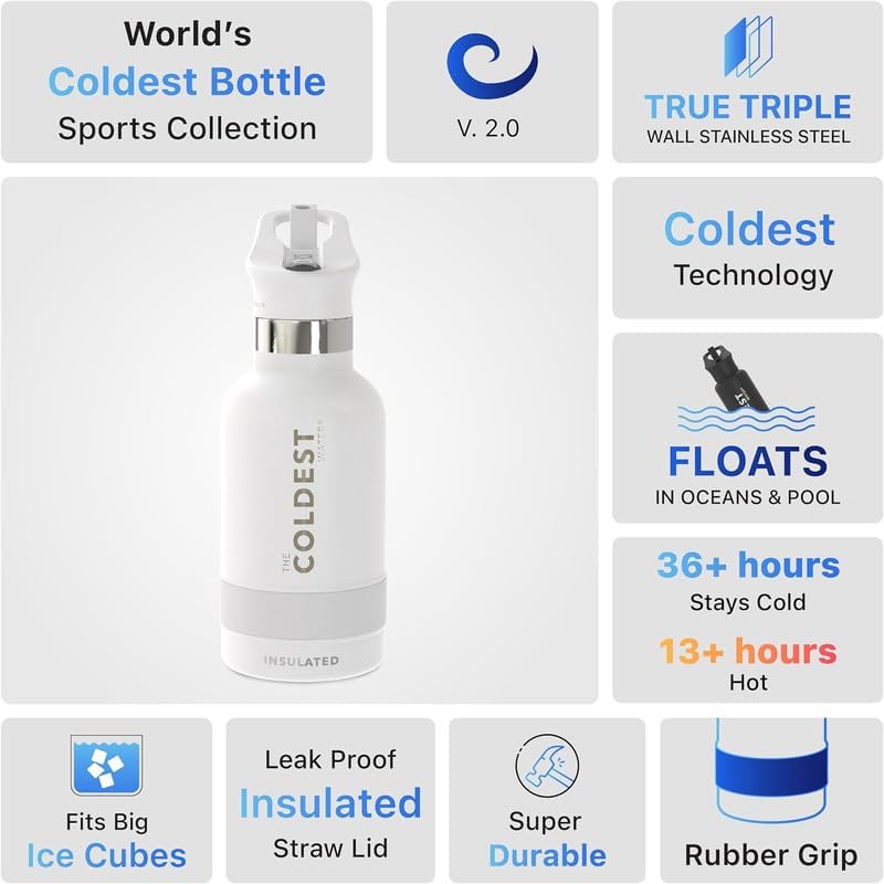 Coldest Insulated Water Bottle with Straw Lid - Stainless Steel Metal Insulated Bottle for Men & Women (Cosmic Ice Glitter, 24 oz)