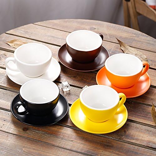 Latte Art Cup and Saucer, Latte & Cappuccino Mate for Coffee Shop and Barista (Matte Brown, 10.5 oz)