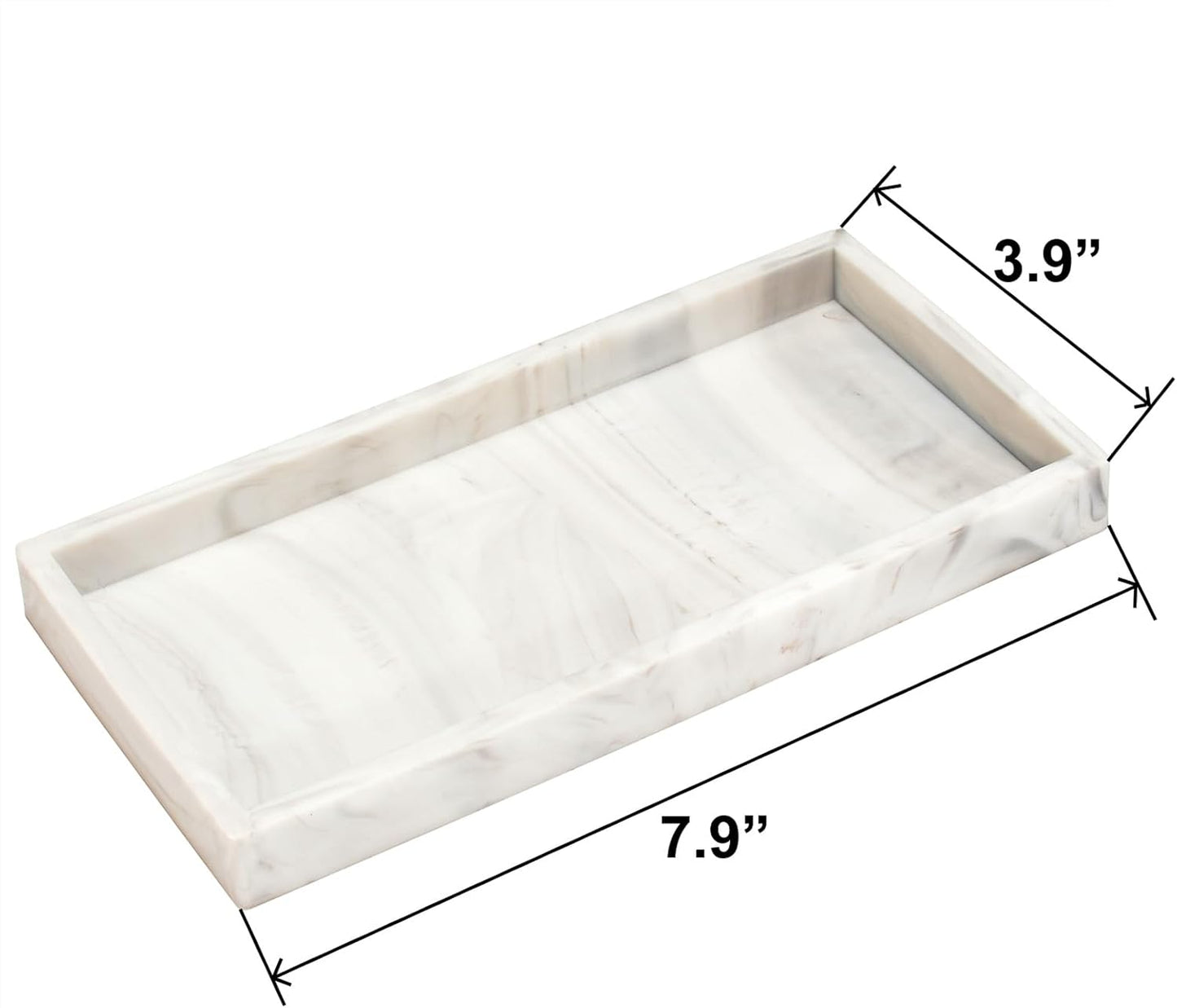 DNC 2PC 7.9" Small Silicone Bathroom Tray for Counter, Vanity Tray for Countertop, Kitchen Sink Soap Tray for Dish Holder Dispenser Toilet Tank Desk Organizer Marble White