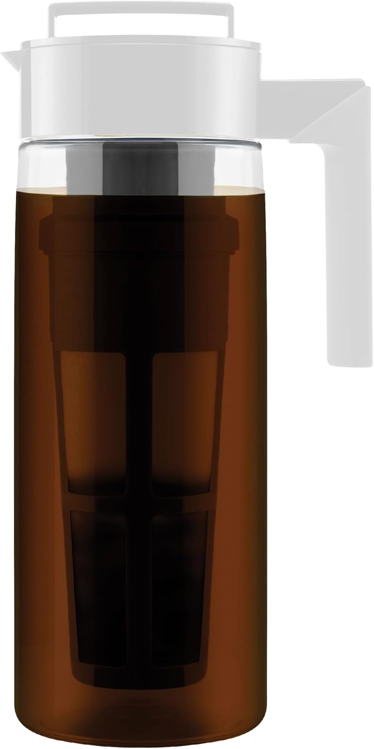 Takeya Tritan Cold Brew Coffee Maker - Airtight Pitcher with Leak-Free Lid - BPA-Free Cold Brew Maker with Silicone Handle - Dishwasher-Safe Pitcher for Homemade Cold Brew - 2 Quart, White