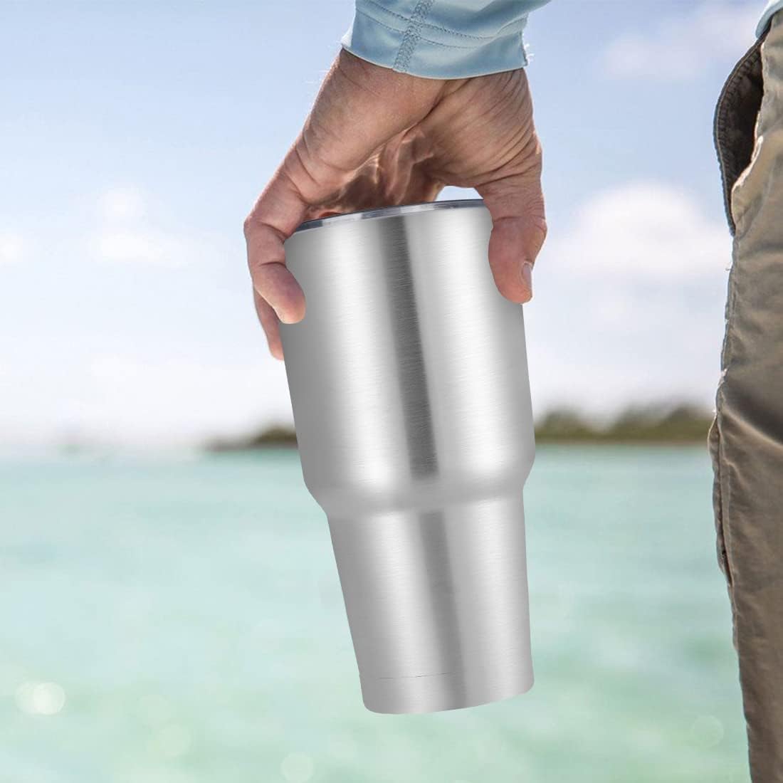 DOMICARE 30 oz Tumbler with Lid and Straw, Stainless Steel Tumblers Bulk, Insulated Vacuum Double Wall Travel Coffee Mug, Durable Powder Coated Tumbler Cups (Stainless Steel, 4)