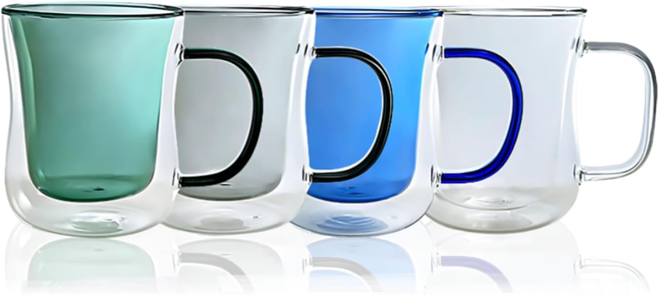 LEMONSODA Double Walled Colored Insulated Coffee Mugs - 10oz - Hot or Cold Latte, Tea, Cappucino, Coffee, Espresso Mug with Handle - Premium Packaging (Set of 4)