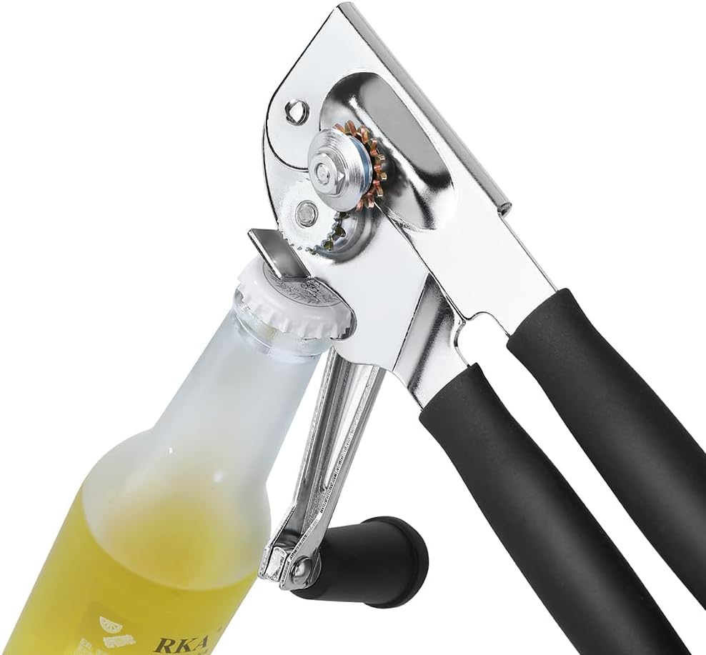 Manual Can Opener,Commercial Heavy Duty Can Openers with Easy-Turn Crank,Ergonomic Long Rubber Handle for Seniors