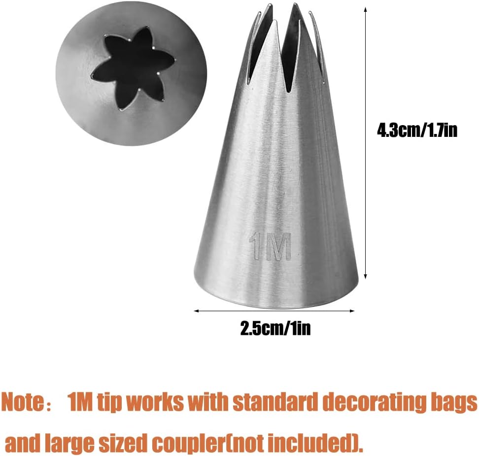 1M Open Star Piping Tip,1M Icing tip for Cake Decorating,6 Pcs Large 1M Tip,Stainless Steel