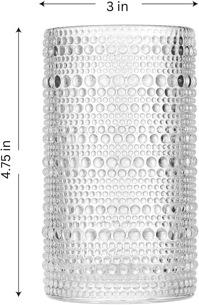 LEMONSODA Hobnail Highball Glasses Set of 4 – Vintage Clear Drinking Glass Cups 15oz – Textured Tall Retro Glassware Tumblers for Water, Iced Coffee, Cocktails, Soda, Juice (Highball 15oz, Set of 4)