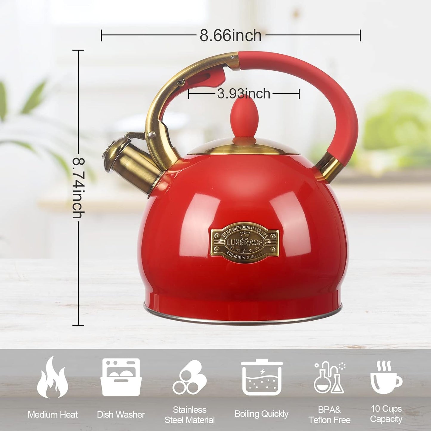 3Quart Whistling Tea Kettle Classic Teapot Stainless Steel Teakettle with Cool Grip for Stovetop