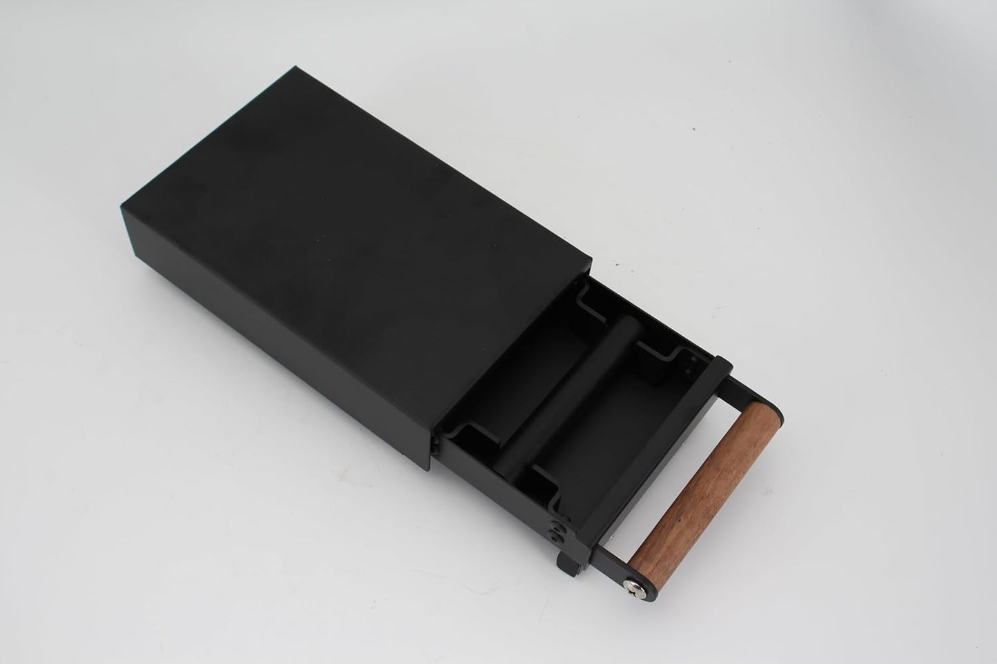 Espresso Knock Box Drawer, Stainless Steel Coffee Grounds Container with Wood Handle, Removable Rubber Knock Bar and Non-Slip Base, Mini 10.07 x 5.51 x 2.63 inch (Black)