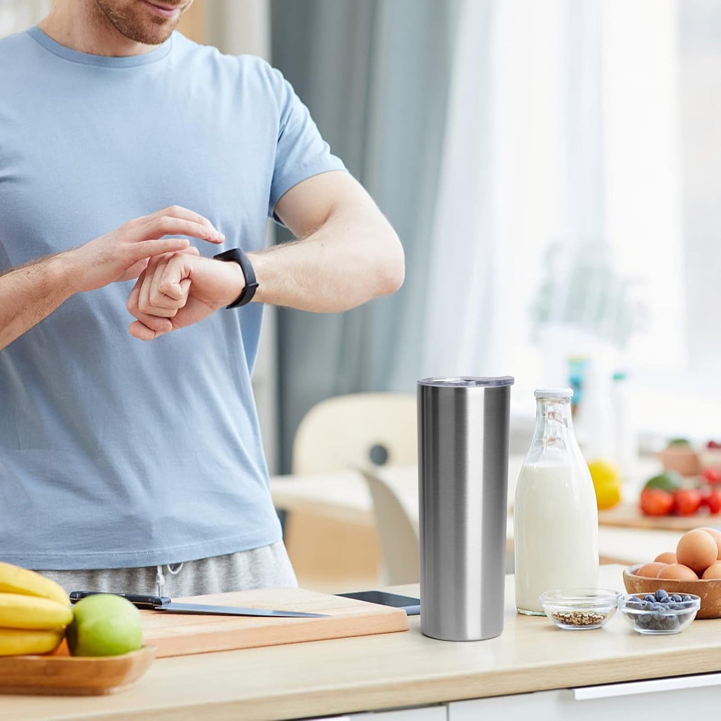 20 oz Skinny Tumblers with Lid and Straw,Stainless Steel Vacuum Insulated Tumbler Cup Double Wall Travel Coffee Mug, Thermal Water Tumbler for Hot and Cold Drinks(Silver,8)