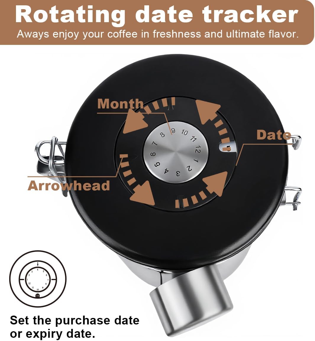 Coffee Canister Airtight Storage Container Stainless Steel Coffee Jar with Scoop,Date Tracker CO2 Release Valve for Dry Food Beans Ground Tea Flour Cereal and Sugar (1.8L Grey-Brown With Spoon)