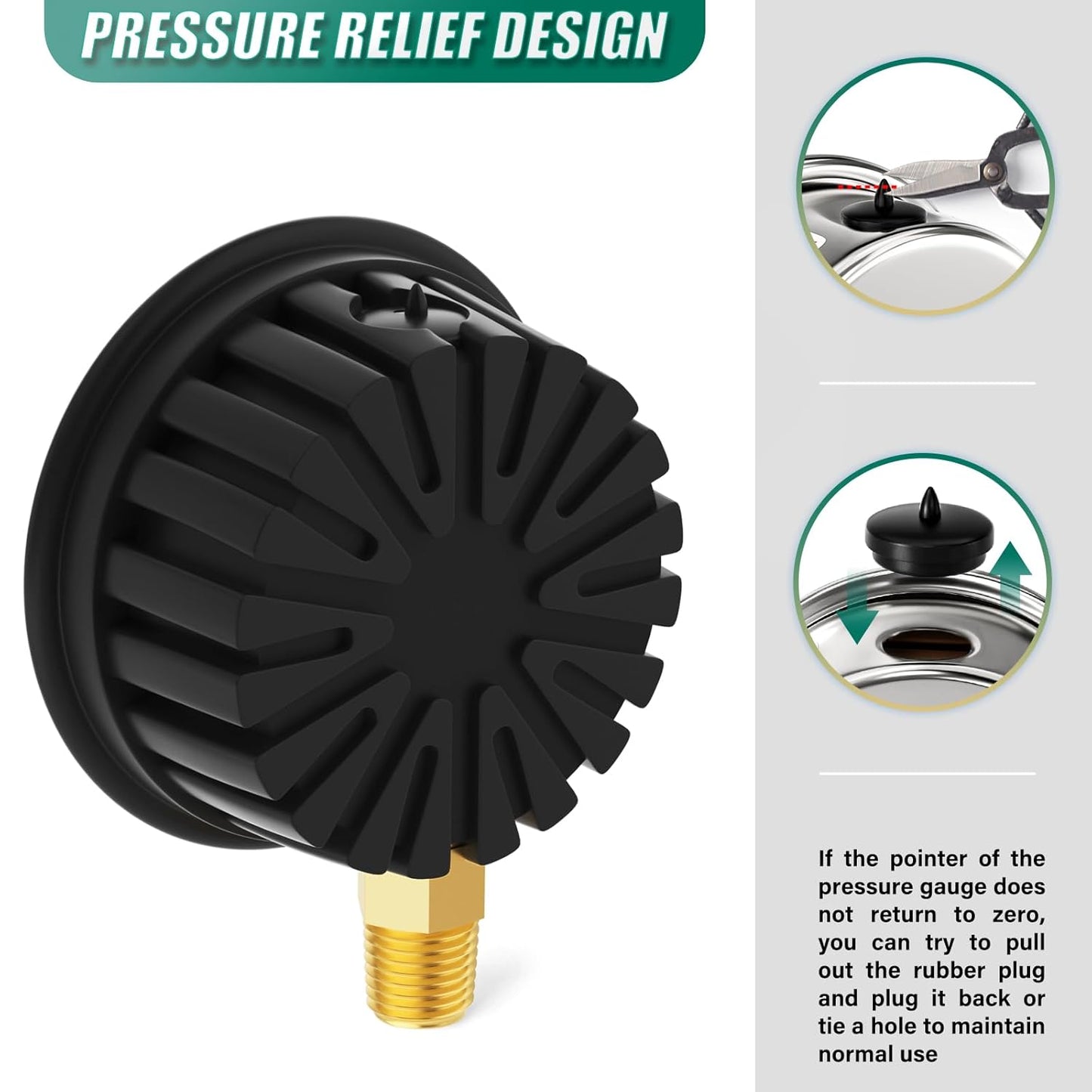 0-200PSI Stainless Steel Liquid Filled Pressure Gauge, 2.5" Dial Size, 1/4" NPT Lower Mount, with Rubber Protective Sleeve, for Tube, Water Pump, Gas, Liquid, Pressure Test