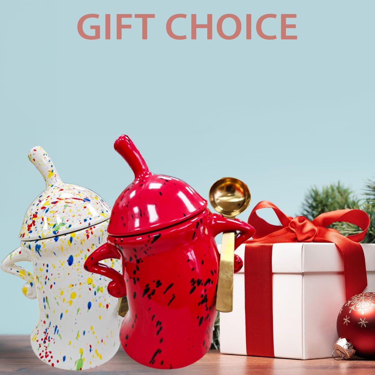 Canister With Attitude - 1.2L Ceramic Storage Jar with Lid, Airtight Kitchen Canisters Set for Coffee, Sugar & Tea | Farmhouse Flour Sugar Storage Container, Handmade with Spoon Rest (Red)