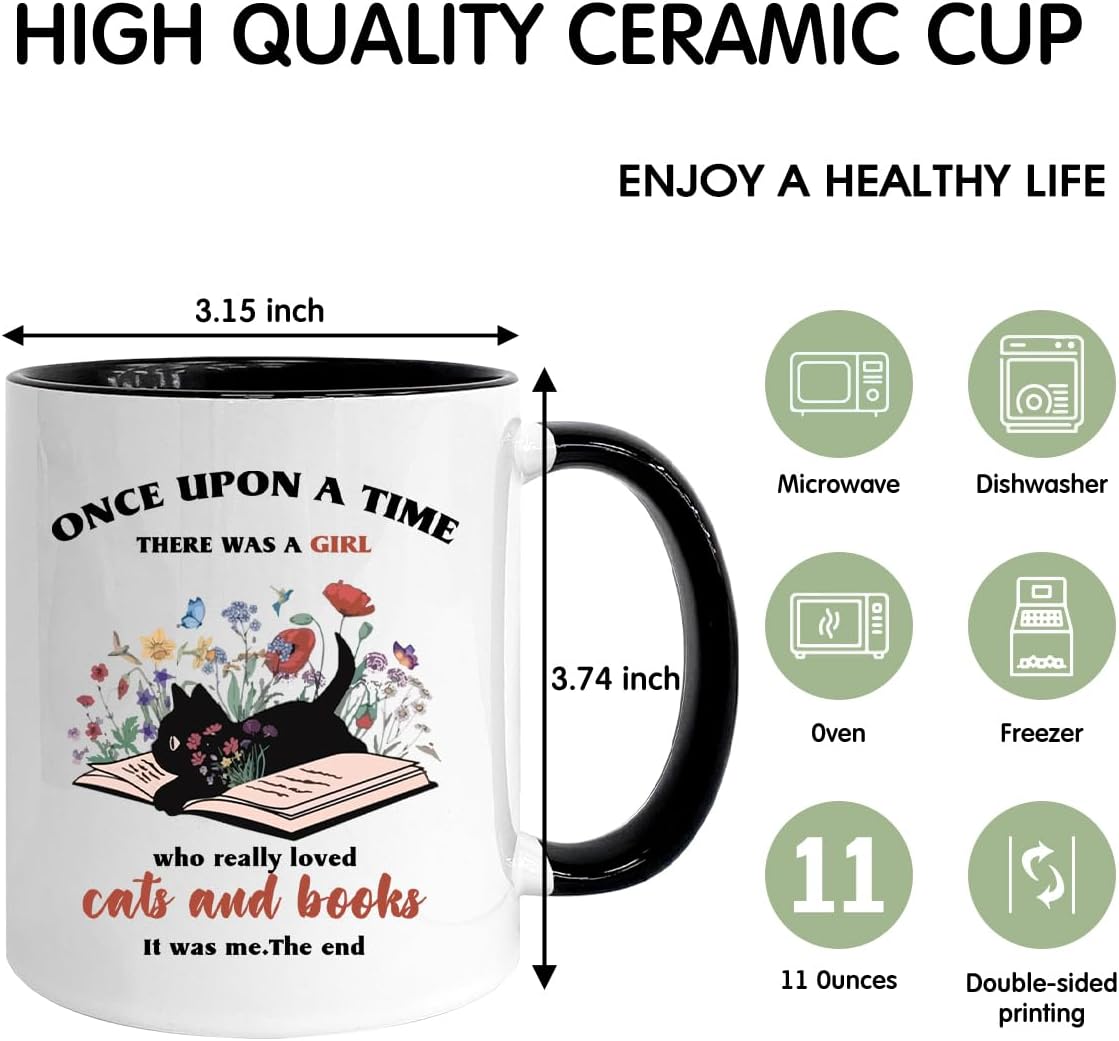 Book Lovers 11oz Coffee Mug, Bookish Gifts for Readers, Christmas Gifts for Book Lovers, Book Club Gifts, Cat Lover Gifts, Gifts for Librarians Her Best Friend
