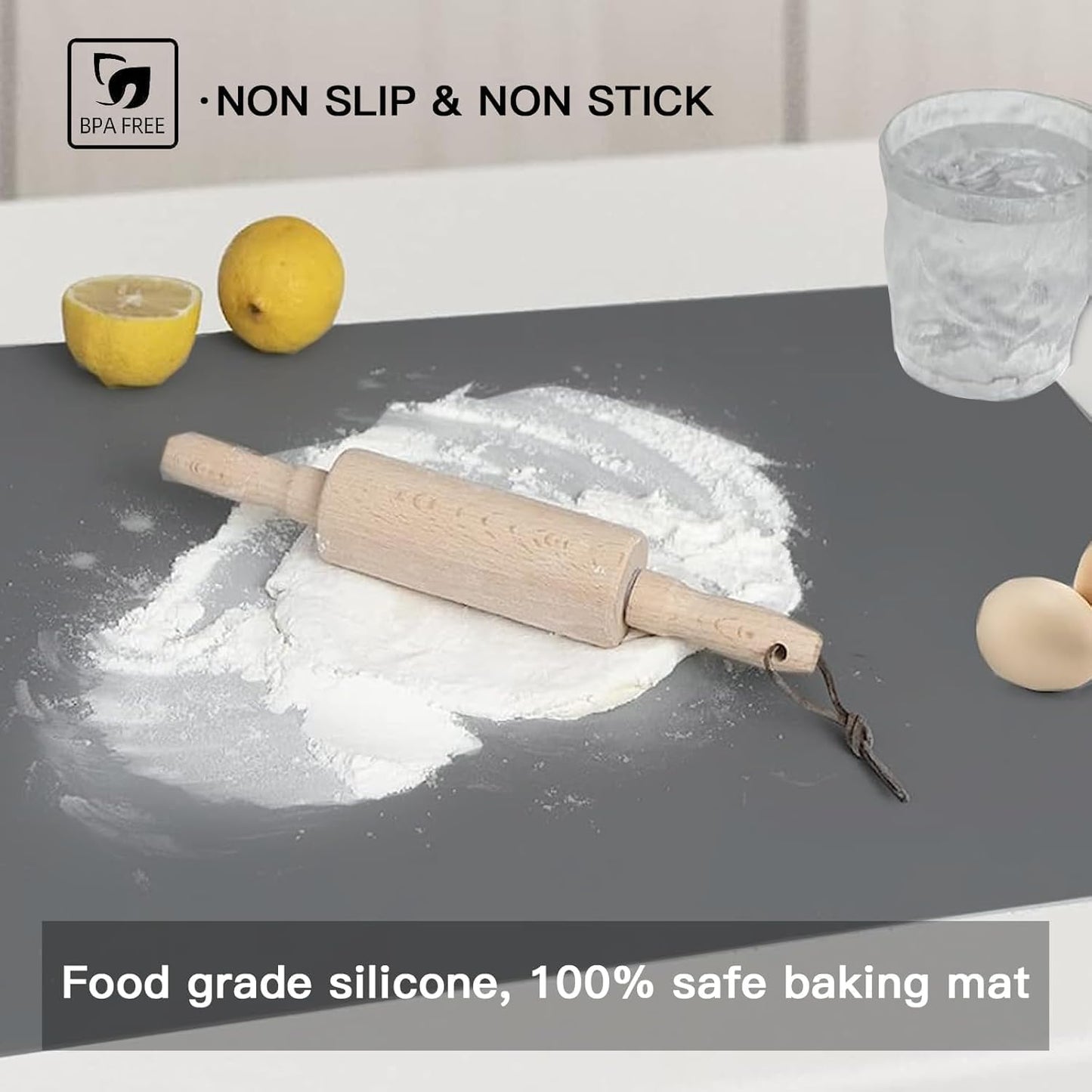 2MM Thick Silicone Countertop Mat, 23.6"x 23.6" Silicone Mats for Kitchen Counter, Nonslip Heat Resistant Mat, Large Kitchen Counter Mats, Waterproof Countertop Protector, Dark Gray