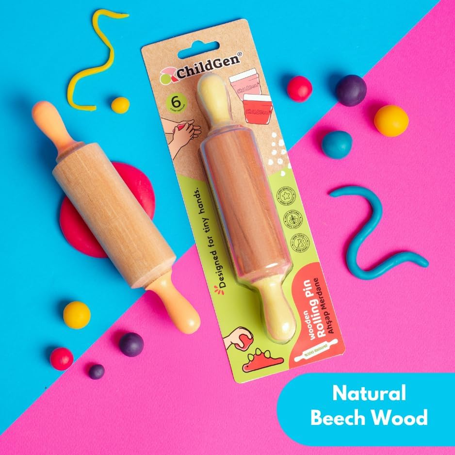 Wooden Play Dough Roller for Kids | Rolling Pin for Playdough & Clay, Safe Natural Art Supplies for Toddlers and Preschool Kids (Lilac)