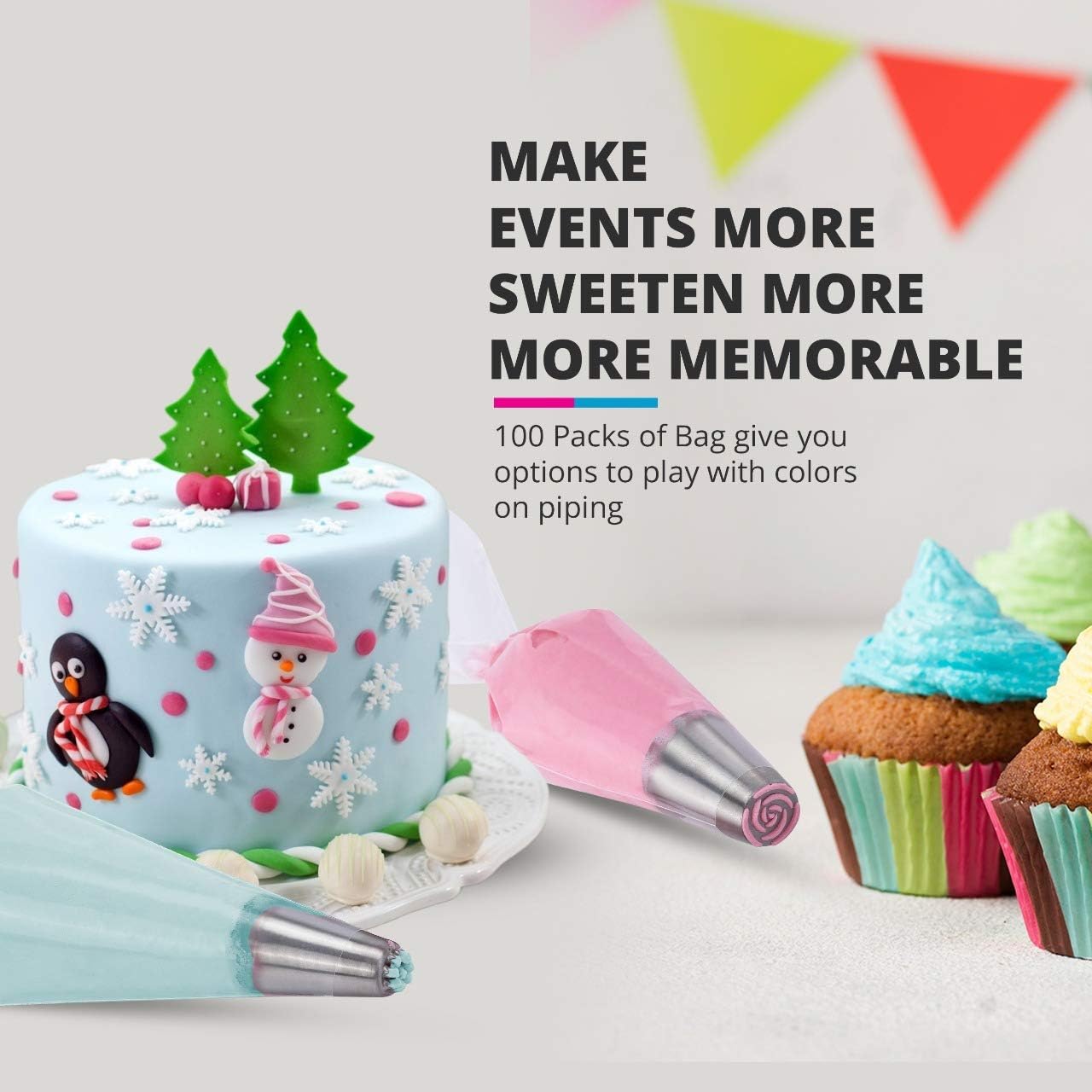 Riccle Disposable Piping Bags 16 Inch - 100 Textured Anti Burst Pastry Bags - Icing Piping Bags for Frosting - Ideal for Cakes and Cookies Decoration