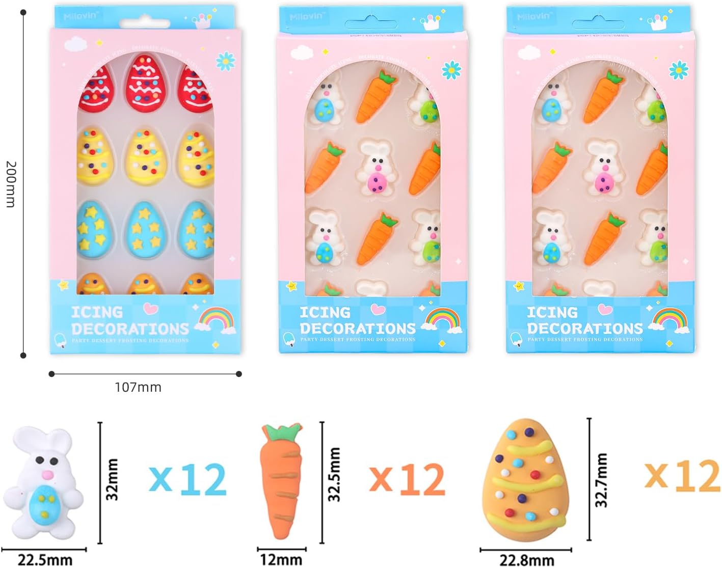 Edible Easter Cake Decorations for Cake Decorating, Carrot Cake Decorations, Bunny Cupcake Toppers for Easter Theme Cake, Macarons, Cookies, Waffles, Cakecircles
