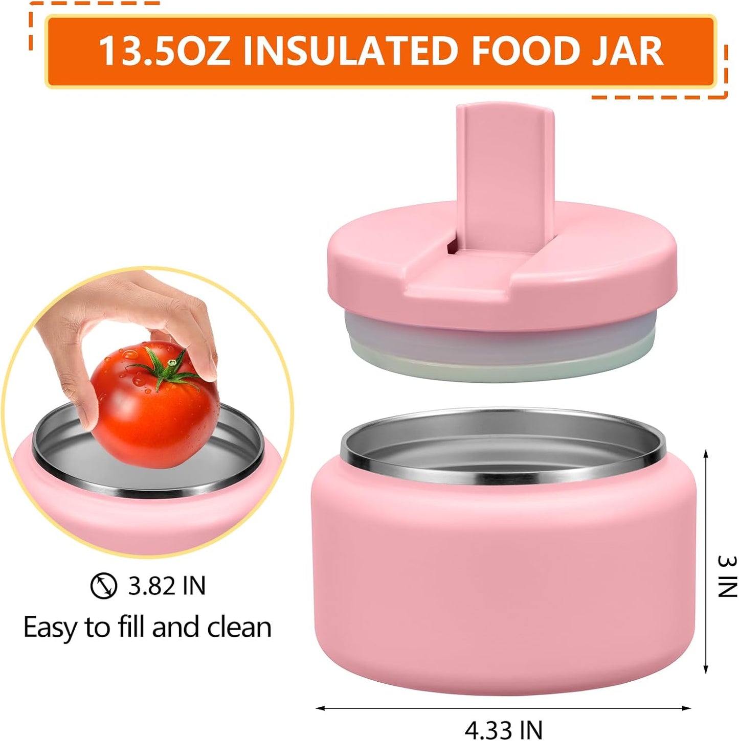 13.5oz Kids Thermos for Hot Food, Insulated Vacuum Food Jar with Buckle Lid, Stainless Steel Wide Mouth Leak Proof Insulated Lunch Container for School Picnic Travel,Pink