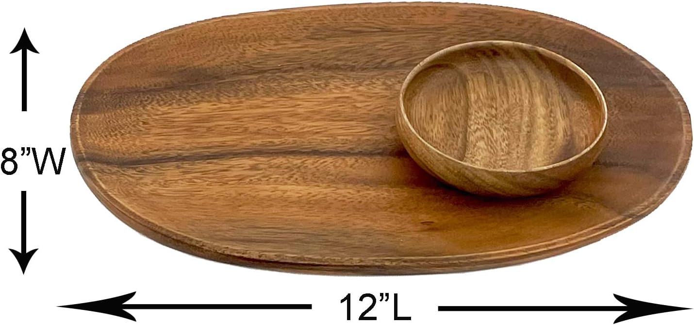 Woodard & Charles 12" Wood Oval Serving Tray with 4" Multipurpose Bowl Perfect for Serving, Sandwiches, Sushi, Chips, Tapas, Hors D'Oeuvre, Charcuterie, Cheese and More, 8 Piece Set