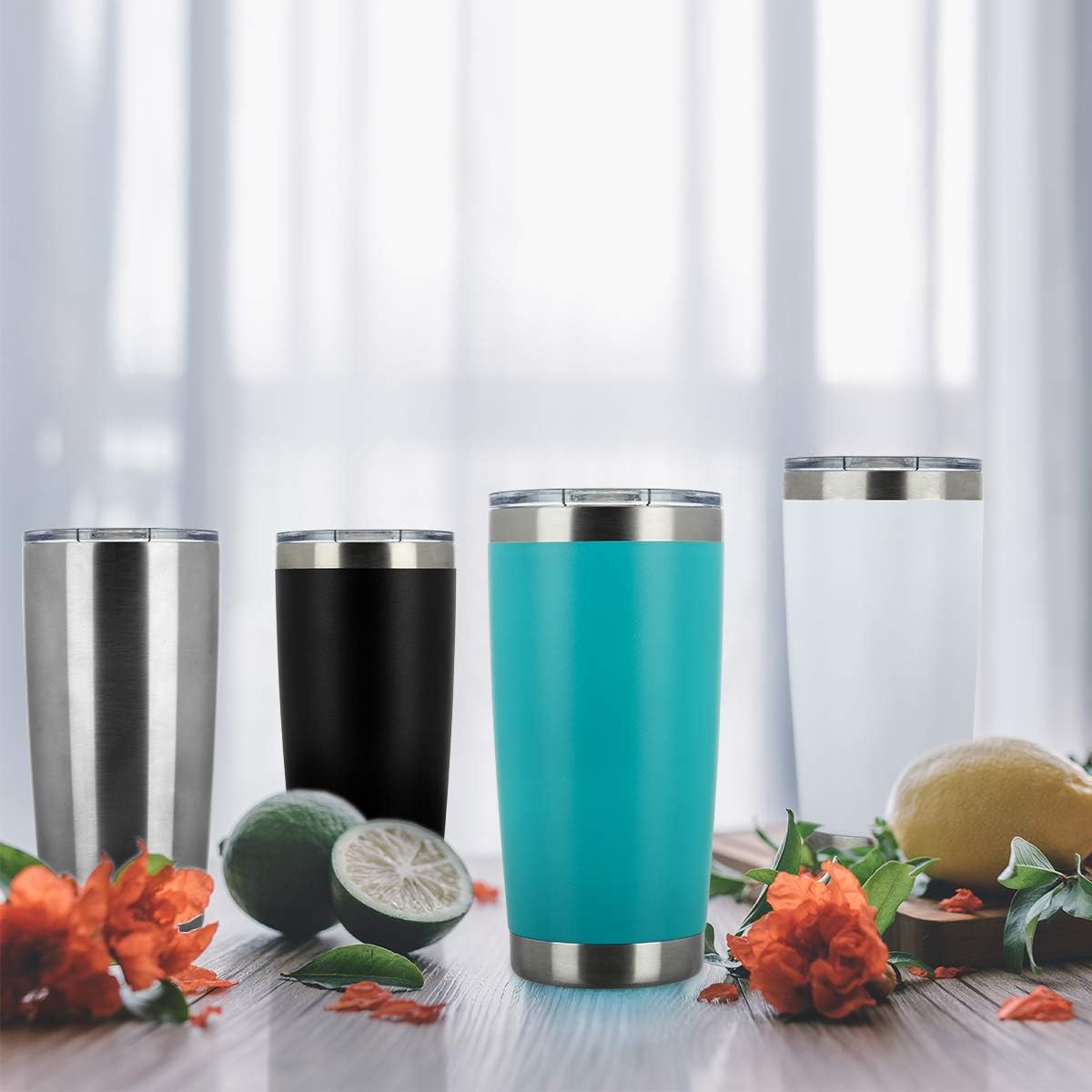 COMOOO 20oz Double Wall Vacuum Insulated Travel Mug, Stainless Steel Tumbler with Lid, Durable Powder Coated Insulated Coffee Cup for Cold & Hot Drinks, Light Blue