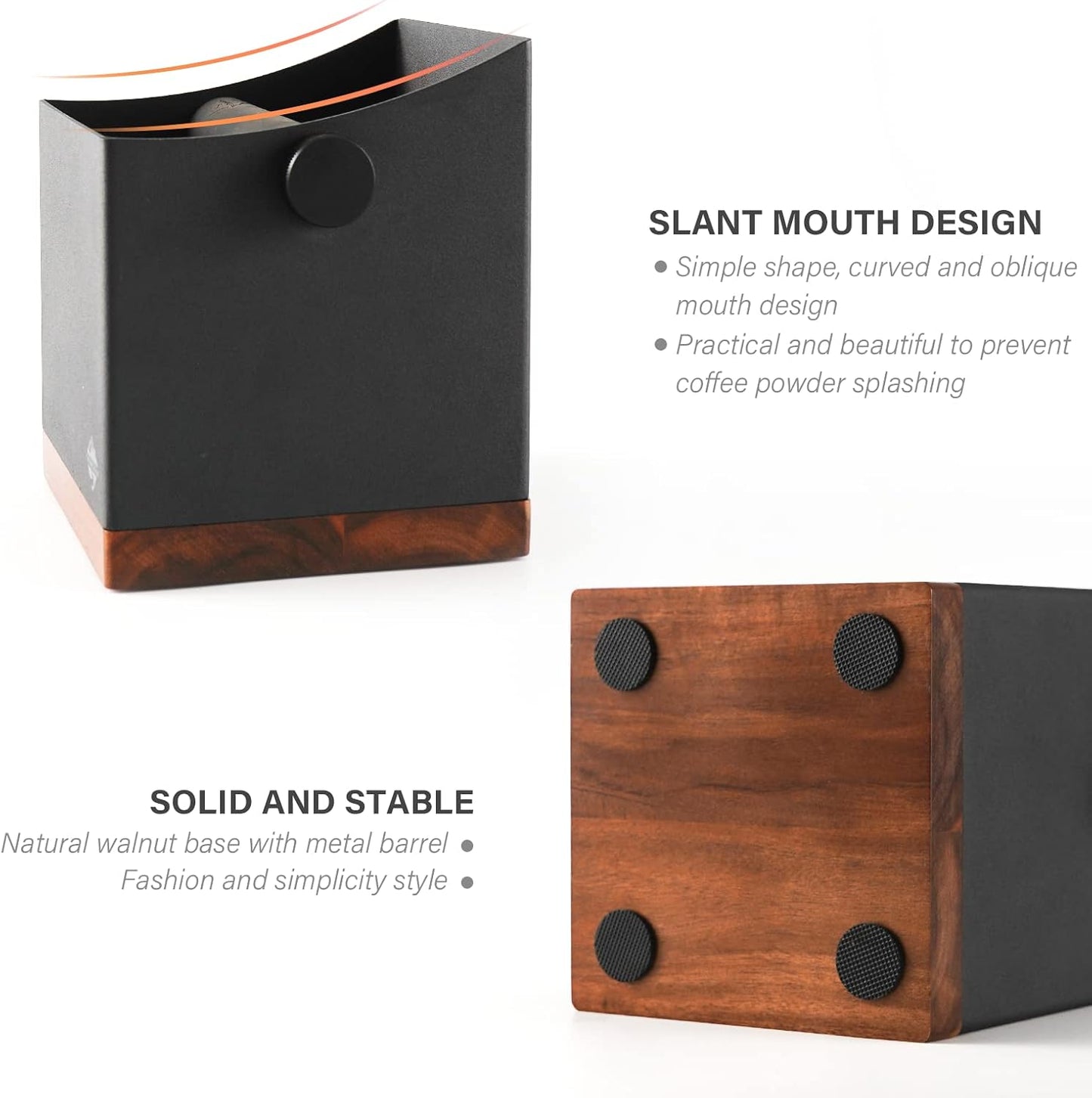 CrossCreek Coffee Knock Box | 2.5L Large Espresso Grounds Container | Metal & Walnut Wood | Removable Silicone Knock Bar & Non-Slip Base | Espresso Accessories for Coffee Bar | Black