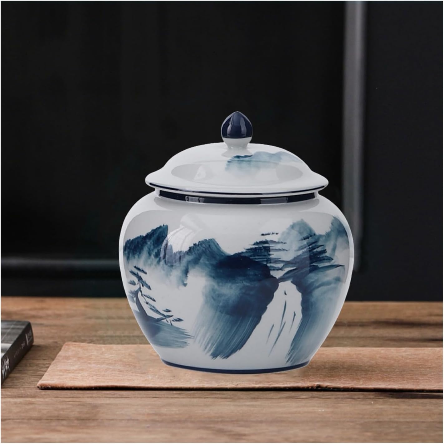 5 inches Ginger jar Lid- blue mountain decorative Ceramic Ginger jar vase with Lid, chinoiserie gift small jars for Home decor/jewelry/Tea/coffee beans/Storage