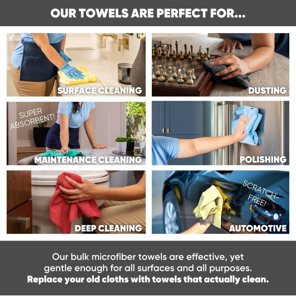 12" x 12" Microfiber Cleaning Cloths (50 Pack) - Reusable Towels, Wash Rags, Dust Cloth, All-Purpose: Kitchen, Dish, Cars, Shop, Glass (Blue)
