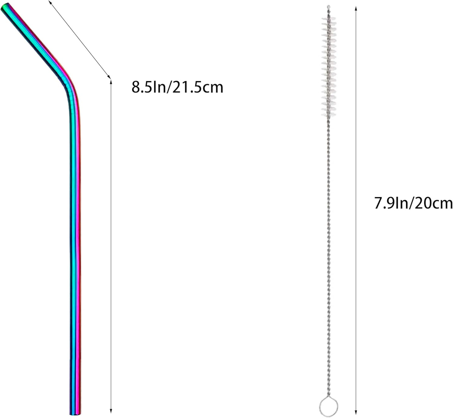 10 Pcs Stainless Steel Straws, Reusable Drinking Straws, Bent Metal Straw Sets with 2 Pcs Cleaning Brushes (Colorful, 8.5 Inch)