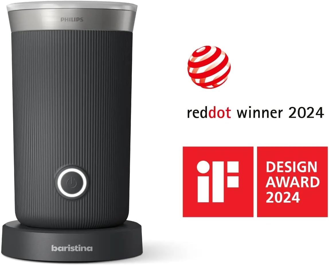 Philips Baristina Milk Frother - Foam Milk Perfectly. Hot and Cold. Dairy and Non-Dairy. Easy to Clean. for Philips Baristina Espresso Machines. Black (BAR311/60)