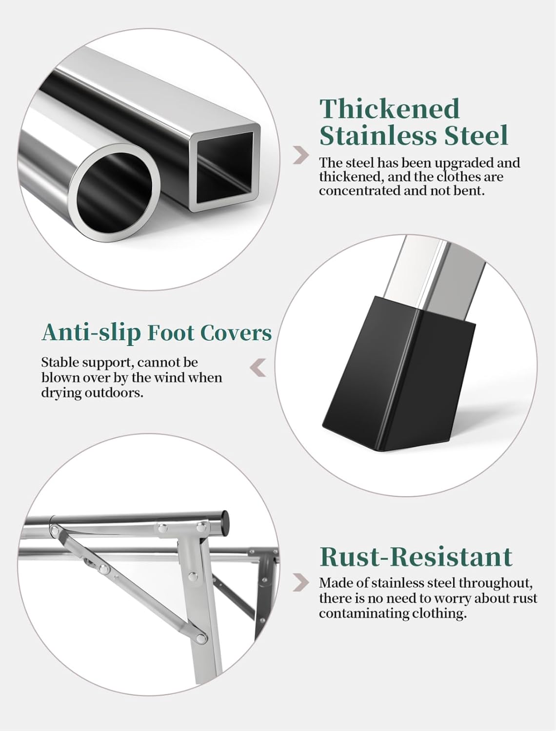 63 Inches Heavy - Duty Stainless Steel Folding Clothes Drying Rack Indoor Outdoor Anti-Rust 20 Windproof Hooks Portable & Foldable Laundry Rack (63'')