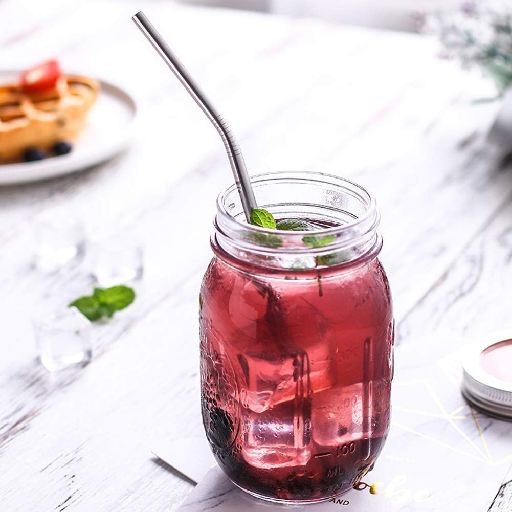 Set of 10 Stainless Steel Straws, HuaQi Bent Reusable Drinking Straws 10.5'' Long 0.24‘’ Dia for 30 oz Tumbler and 20 oz Tumbler, 2 Cleaning Brush Included (10 Bent Staw + 2 Brushes)