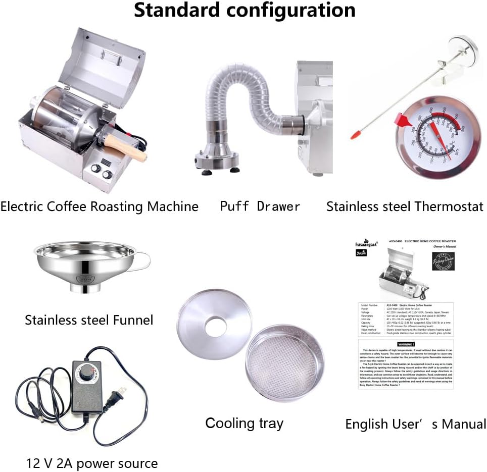 fatamorgana 450g direct fired heating nut roaster barista coffee roaster machine home Roasting Machine electric coffee bean roaster grain dryer 110V Stainless steel shell sturdy and durable