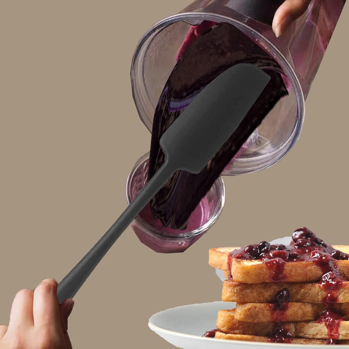 2-Pack Vovoly Silicone Jar Spatulas, Small Seamless Design Rubber Scraper with Stainless Steel Core, Heat Resistant and Non-Stick Mini Spatula for Jars and Blenders, BPA Free,11 IN, Black