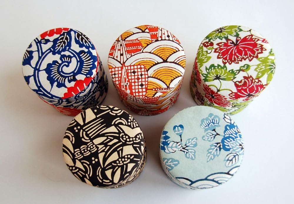 Japanese Pokkan Coffee Spice Tea Tin Canister Washi Paper Storage with Lid 7.05 oz Capacity (Han)