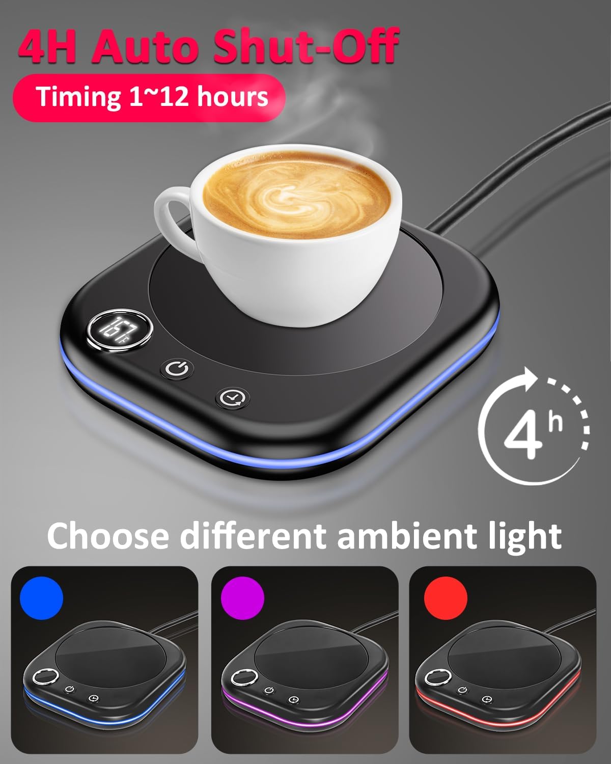 Mug Warmer,40W Coffee Mug Warmer for Desk with Temperature Display, 4H Auto Shut Off, 3 Temp Settings & 1-12H Timer, Smart Electric Beverage Warmer for Coffee, Tea, Water, Milk and Coco(Black)