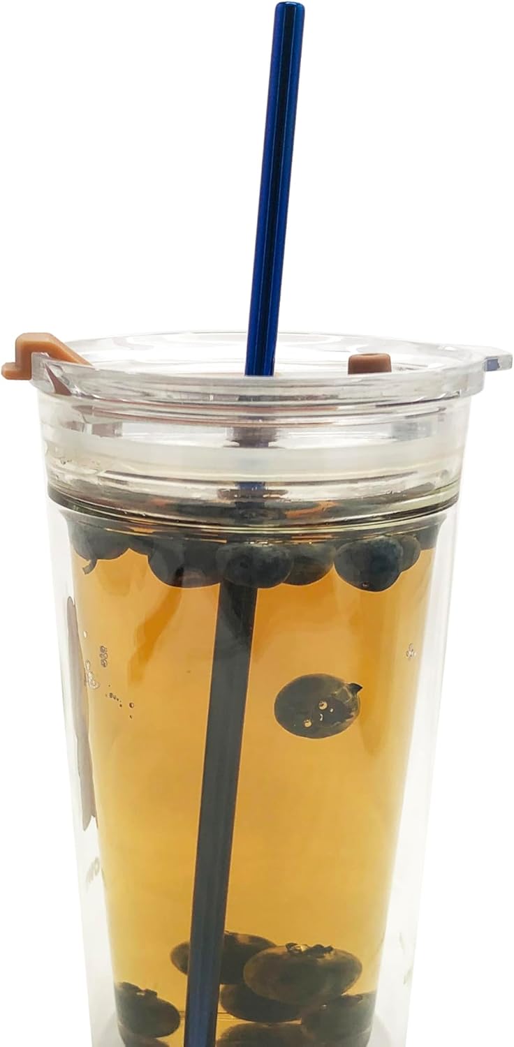 10 Pcs Stainless Steel Straws, Reusable Drinking Straws, 5 Straight + 5 Bent Metal Straws Set With 2 Pcs Cleaning Brushes (Blue, 8.5 Inch)