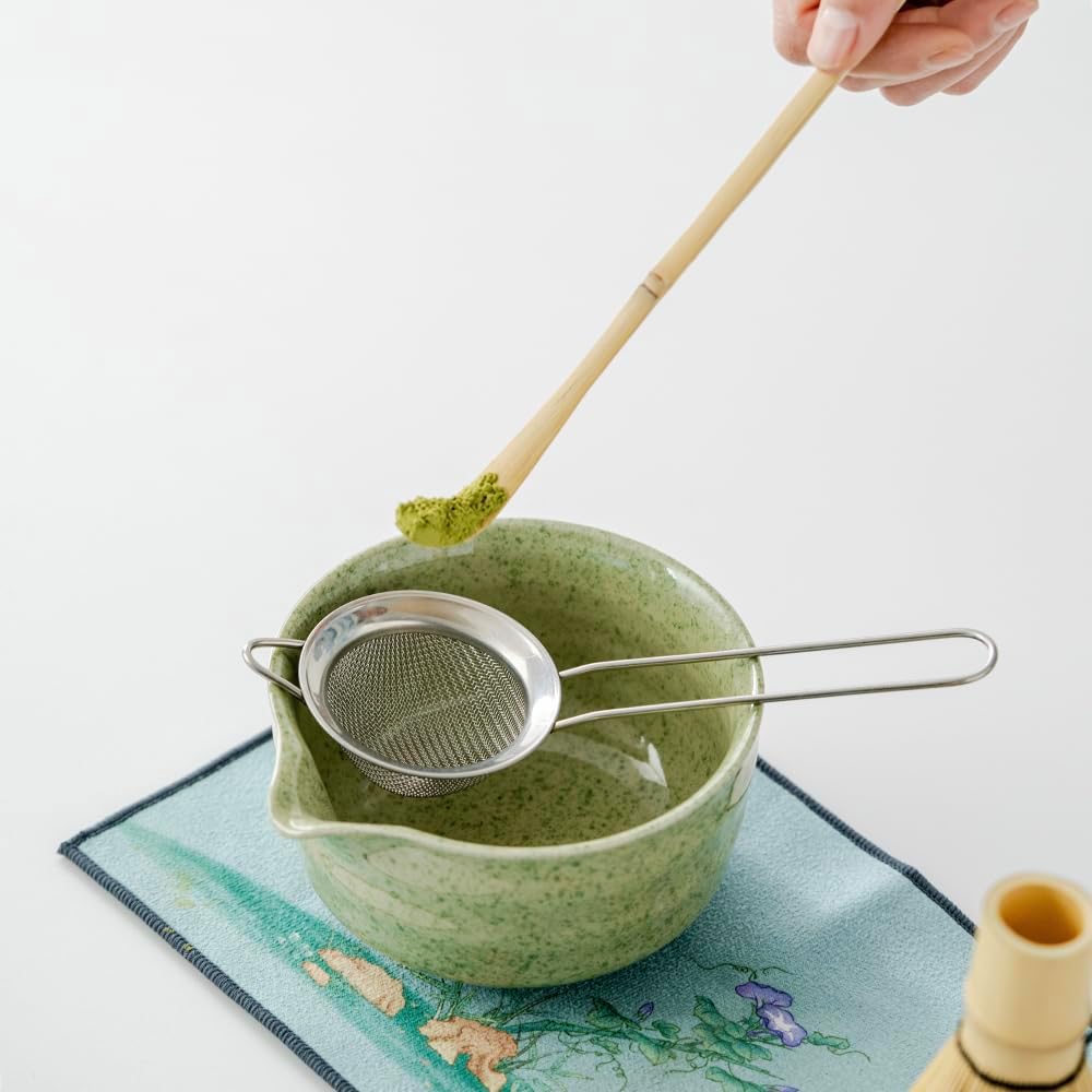 matcha whisk set,matcha set, including matcha bowl, matcha whisk and stand, sieve, spoon, cloth mat, gift for matcha lovers (Green)