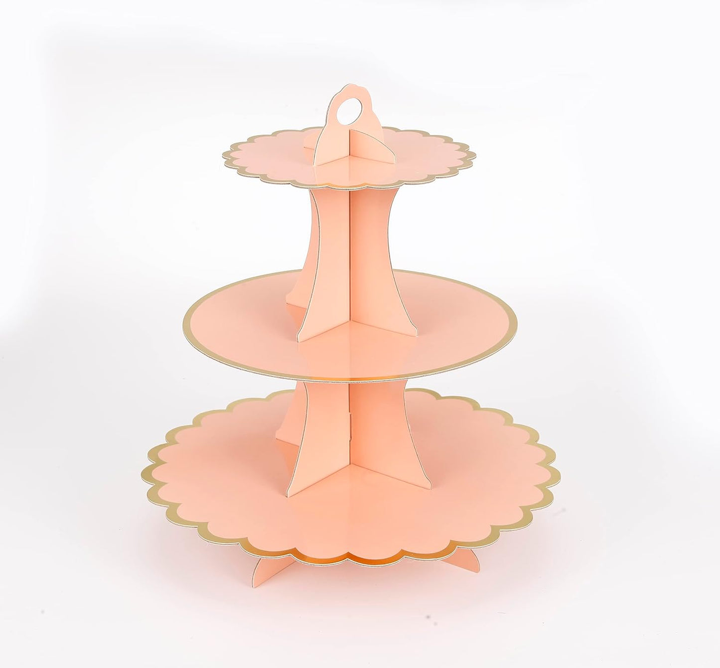 3-Tier Cupcake Stand, Pink Cake Stand Holder, Lace Tiered DIY Cupcake Stand Tower for Dessert Table Displays, Birthday Theme Party Favors Decoration, Floral Tea Party, 12" W x 12.8" H
