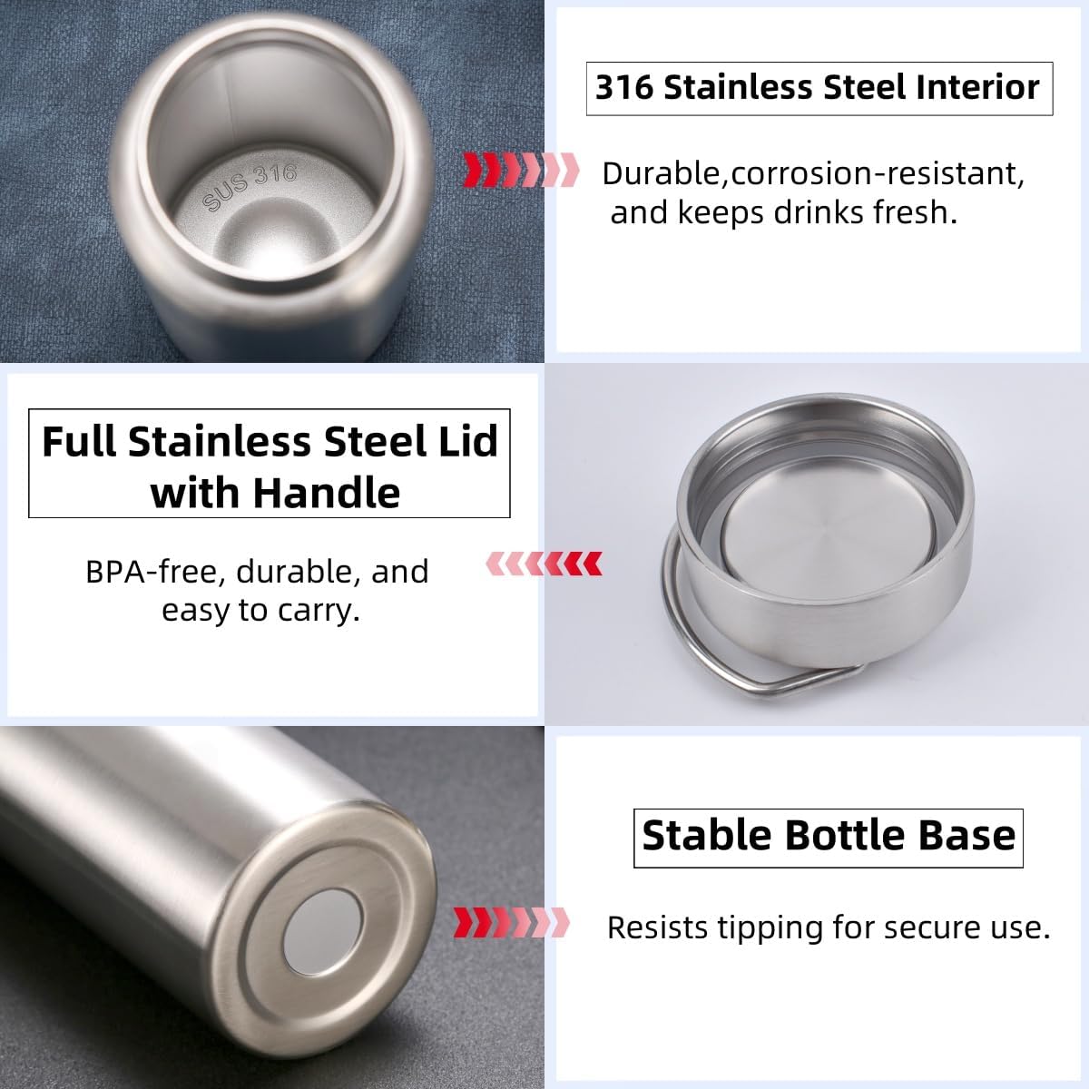 Vacuum Insulated Stainless Steel Water Bottle with Tea Infuser - Wide Mouth,BPA-Free, Leak- Proof,Keeps Cold 24H/ Hot 12H- Ideal for Travel,Office, Gym (25oz)