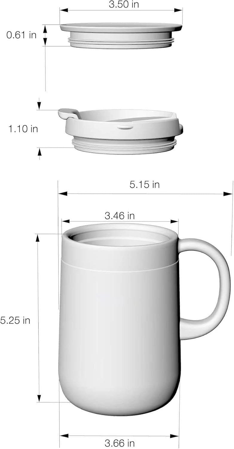 16oz Coffee Mug Cup with Handle, Insulated Stainless Steel Coffee Cup with Lid, Hot and Cold Beverages, Double Walled Vacuum Coffee Thermal Mug for Women and Men, White