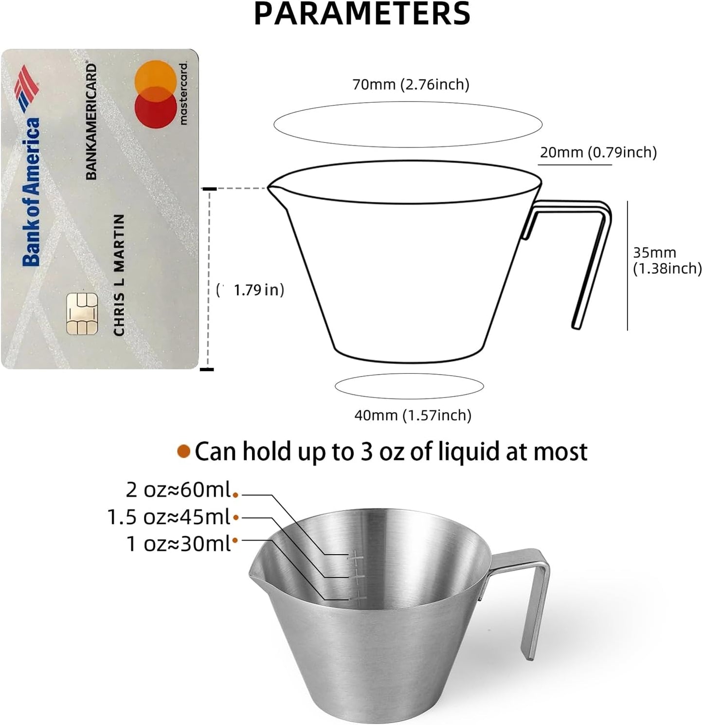 MHW-3BOMBER Espresso Measuring Cup Espresso Shot Cup 2oz Stainless Steel Pouring Cup for Tomato Sauce|Steak Sauce|Desserts|Beverages| (Matte Glossy) G5140