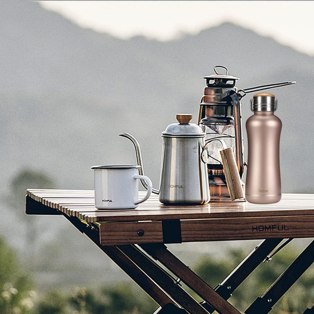 YOHKOH Mini Vacuum Insulated Water Bottle With Bamboo Lid - Stainless Steel Thermos Water Bottle for Women Girls Kids, Metal Sports Hot and Cold Water Bottle Leak-Proof BPA-Free (11.8oz,Gold)