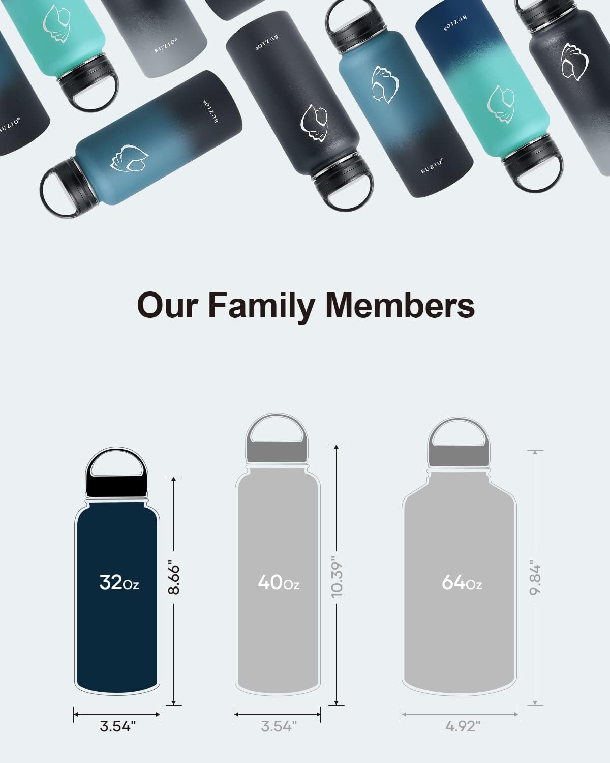 BUZIO 32 oz Water Bottle Insulated with Straw & 3 lid and Carrying Pouch, Leak Proof Anti-Slip Stainless Steel Water Flask Jug, Cold for 48 Hrs Double Vacuum Thermo Canteen, BPA-Free, Caribbean Blue