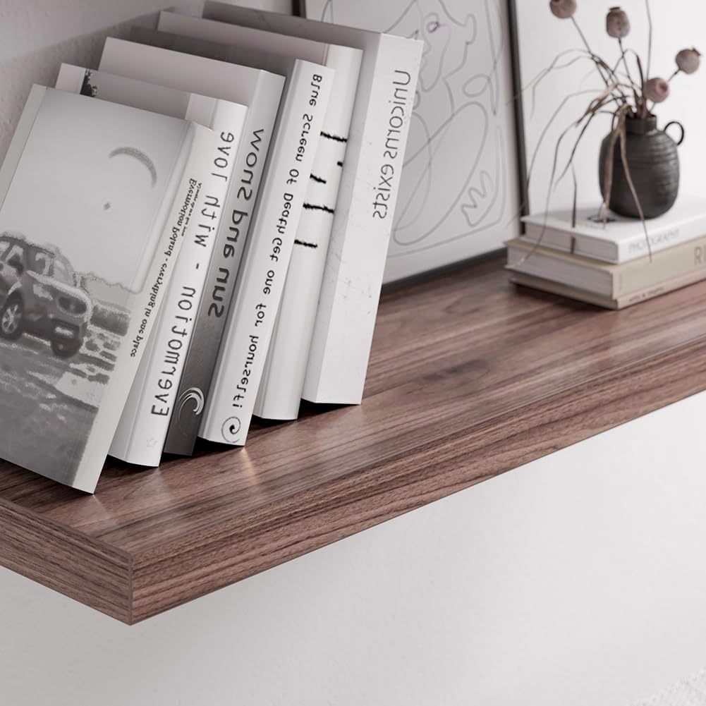 Floating Shelf, Set of 1 Wall Shelf, 24 in W x 12.75 in D x 2 in H Wooden Floating Wall Shelf with Invisible Brackets for Living Room/Bedroom/Bathroom/Kitchen Storage and Decor, Walnut