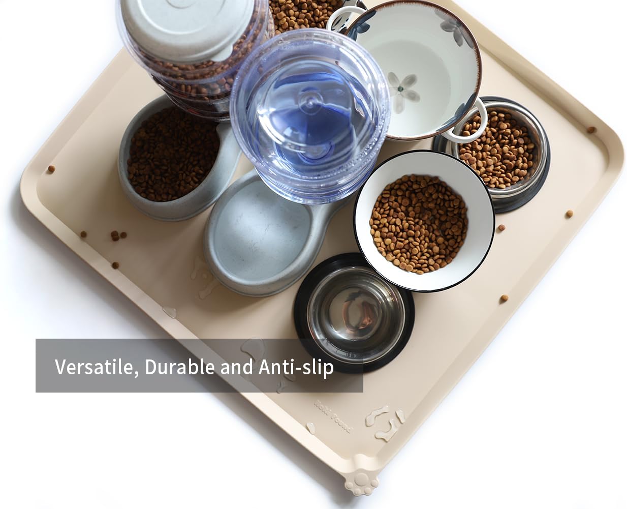 Hoki Found XX-Large Silicone Pet Food Mats - Non Slip Cat Dog Bowl Placemats - Waterproof Feeding Mats - Suitable for Carpet - Papayawhip