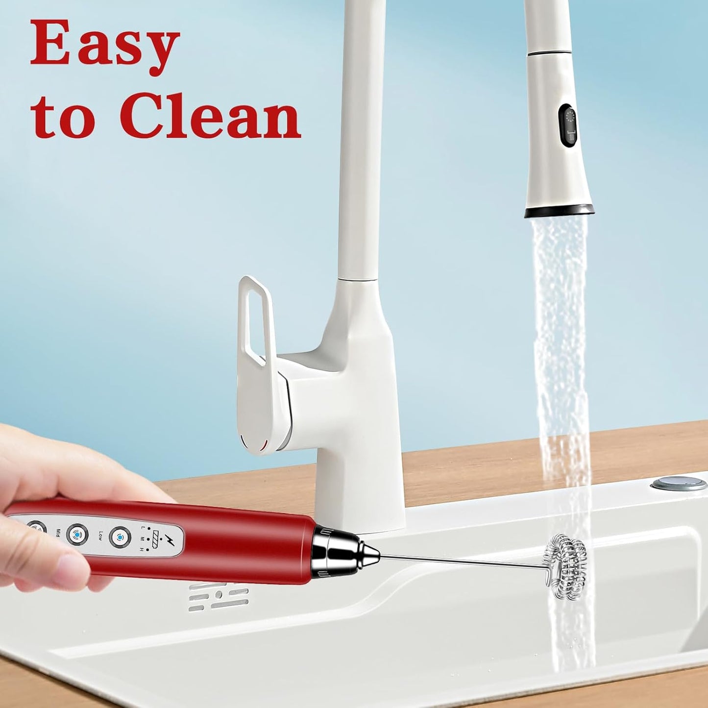 Milk Frother Handheld for Coffee, Electric Whisk 3 Speed Adjustable, Drink Mixer with Stainless 3 Whisks, Rechargeable Hand Frother Wand, Foam Maker for Latte Cappuccino Hot Chocolate Egg Red