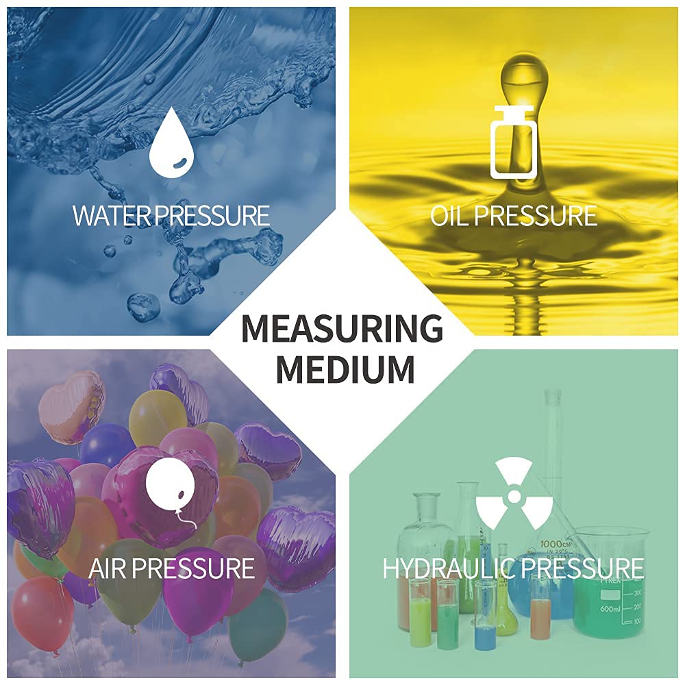 ELECALL 2-1/2" Liquid Glycerin Filled Air Pressure Gauge, 0-300Psi, 1/4" NPT Lower Mount, Stainless Steel Case, Brass Internals, Water Pressure Gauge