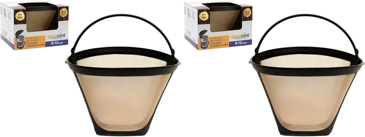GoldTone Brand (Made in the USA) Reusable No.4 Cone Style Replacement Coffee Filter replaces your Cuisinart Permanent Coffee Filter for Machines and Brewers (2 Pack)
