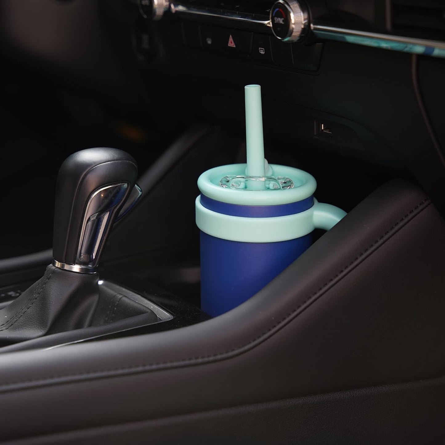 18 oz Tumbler with Side Handle, Insulated Water Bottle with Straw and 2 in 1 Lid, Stainless Steel Cup Travel Coffee Mug for Sports Office Gym,Navy Blue